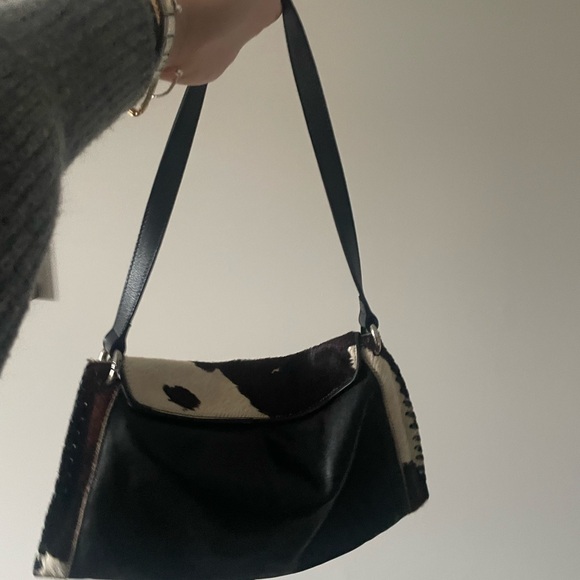 NWOT Hobbs Cowhide & Black Leather Shoulder Bag | Haircalf Flap | Boho Western - Picture 16 of 17